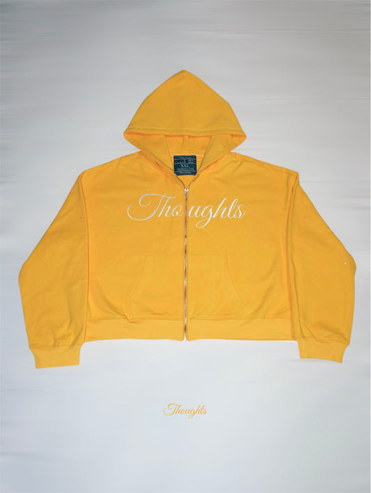 Thoughts Cropped Zip up Hoodie (Yellow)