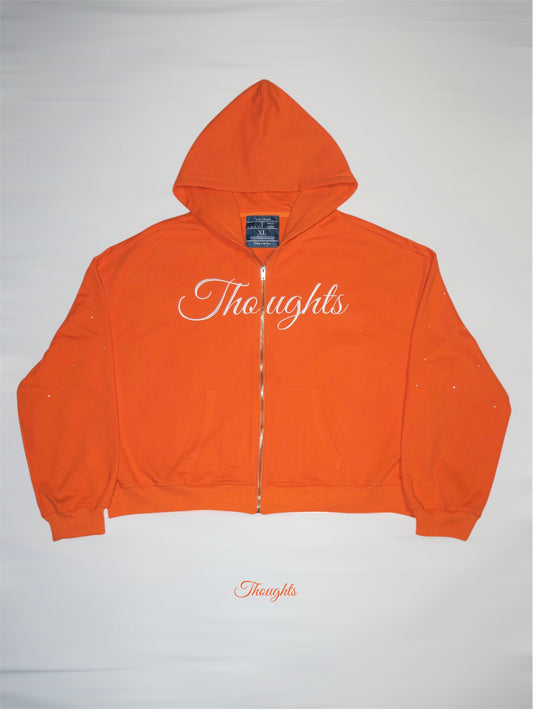 Thoughts Cropped Zip up Hoodie (Orange)