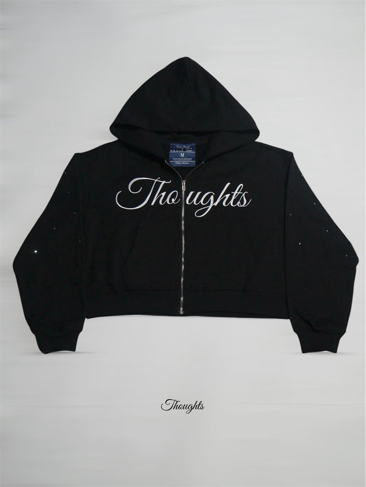 Thoughts Cropped Zip up Hoodie (Black)