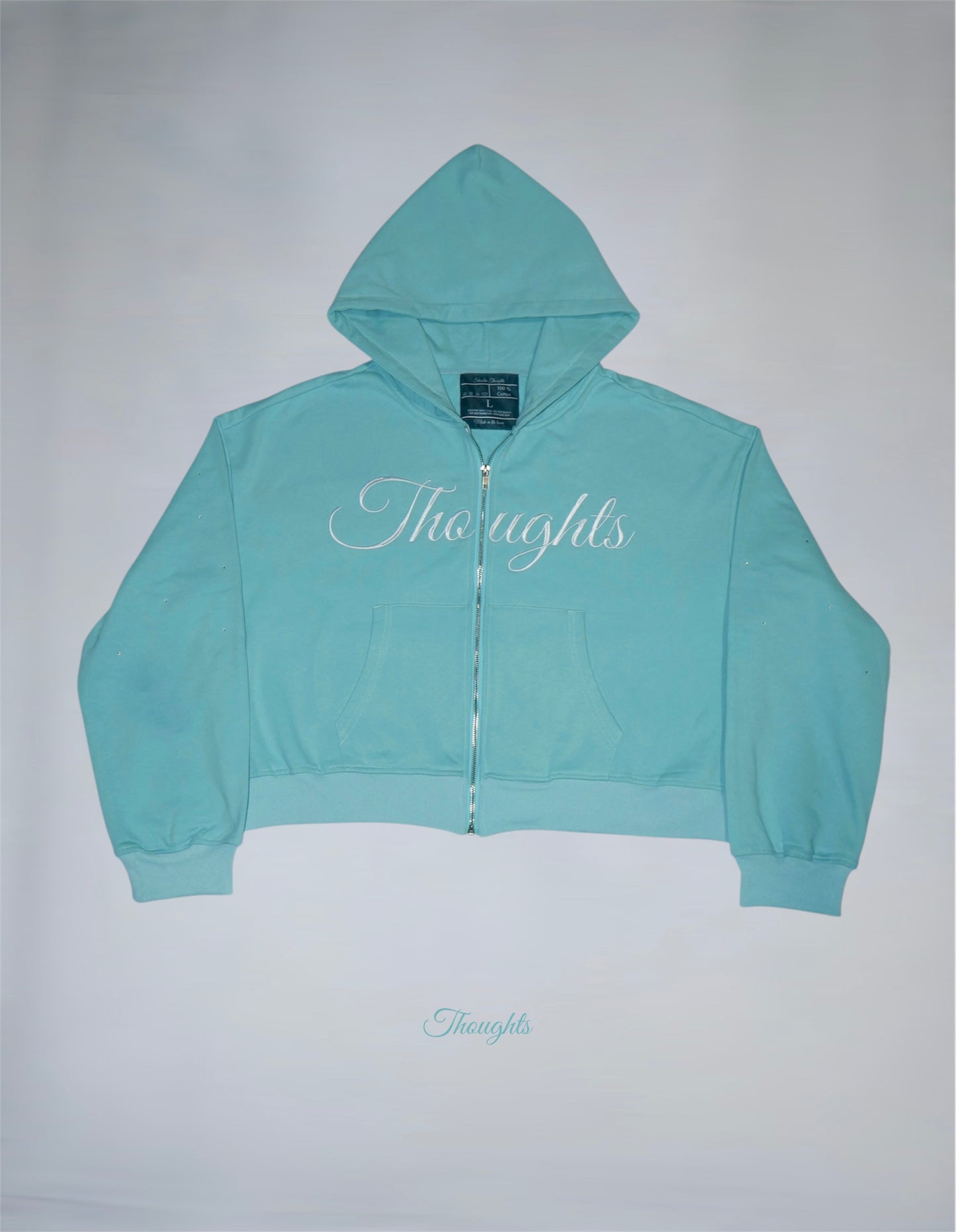 Thoughts Cropped Zip up Hoodie (Aquamarine)